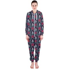 Girl Flower Pattern Grey Hooded Jumpsuit (Ladies) 