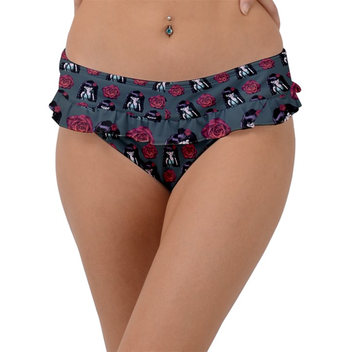 Girl Flower Pattern Grey Frill Bikini Bottom