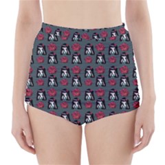 Girl Flower Pattern Grey High-Waisted Bikini Bottoms