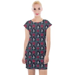 Girl Flower Pattern Grey Cap Sleeve Bodycon Dress