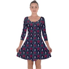 Girl Flower Pattern Grey Quarter Sleeve Skater Dress