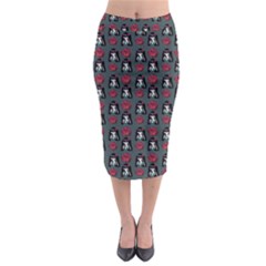 Girl Flower Pattern Grey Midi Pencil Skirt