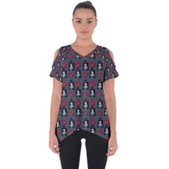 Girl Flower Pattern Grey Cut Out Side Drop Tee