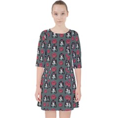 Girl Flower Pattern Grey Pocket Dress