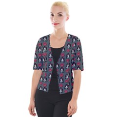 Girl Flower Pattern Grey Cropped Button Cardigan