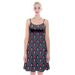 Girl Flower Pattern Grey Spaghetti Strap Velvet Dress