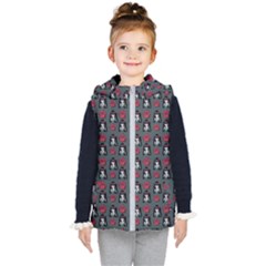 Girl Flower Pattern Grey Kids  Hooded Puffer Vest