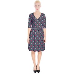 Girl Flower Pattern Grey Wrap Up Cocktail Dress