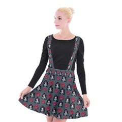 Girl Flower Pattern Grey Suspender Skater Skirt