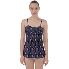 Girl Flower Pattern Grey Babydoll Tankini Set