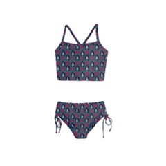 Girl Flower Pattern Grey Girls  Tankini Swimsuit