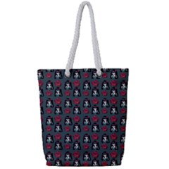 Girl Flower Pattern Grey Full Print Rope Handle Tote (Small)