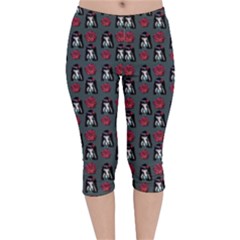 Girl Flower Pattern Grey Velvet Capri Leggings 