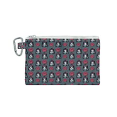 Girl Flower Pattern Grey Canvas Cosmetic Bag (Small)