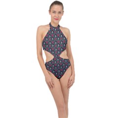 Girl Flower Pattern Grey Halter Side Cut Swimsuit