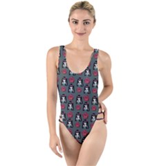 Girl Flower Pattern Grey High Leg Strappy Swimsuit by snowwhitegirl