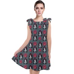 Girl Flower Pattern Grey Tie Up Tunic Dress