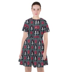 Girl Flower Pattern Grey Sailor Dress