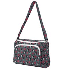 Girl Flower Pattern Grey Front Pocket Crossbody Bag