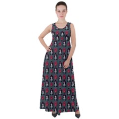 Girl Flower Pattern Grey Empire Waist Velour Maxi Dress