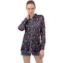 Girl Flower Pattern Grey Long Sleeve Satin Shirt View1