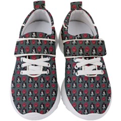 Girl Flower Pattern Grey Kids  Velcro Strap Shoes