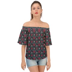 Girl Flower Pattern Grey Off Shoulder Short Sleeve Top