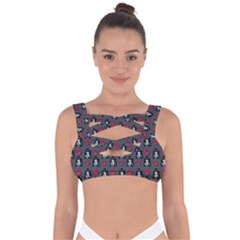 Girl Flower Pattern Grey Bandaged Up Bikini Top