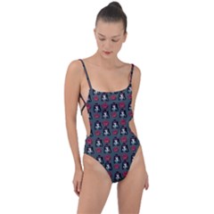 Girl Flower Pattern Grey Tie Strap One Piece Swimsuit