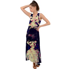 Retro Girl V-neck Chiffon Maxi Dress by snowwhitegirl