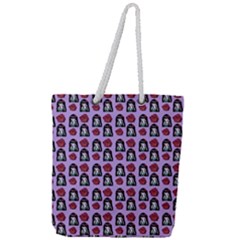 Girl Flower Pattern Lilac Full Print Rope Handle Tote (large) by snowwhitegirl