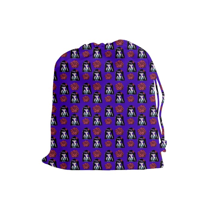 Girl Flower Pattern Royal Blue Drawstring Pouch (Large)