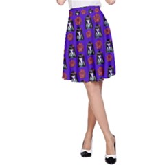 Girl Flower Pattern Royal Blue A-line Skirt by snowwhitegirl