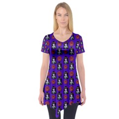 Girl Flower Pattern Royal Blue Short Sleeve Tunic  by snowwhitegirl