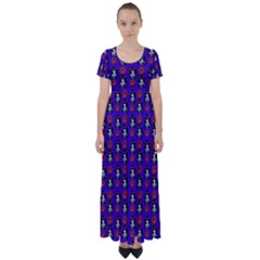 Girl Flower Pattern Royal Blue High Waist Short Sleeve Maxi Dress by snowwhitegirl