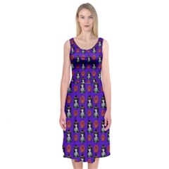 Girl Flower Pattern Royal Blue Midi Sleeveless Dress by snowwhitegirl