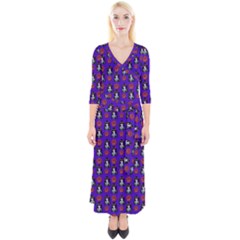 Girl Flower Pattern Royal Blue Quarter Sleeve Wrap Maxi Dress by snowwhitegirl