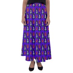 Girl Flower Pattern Royal Blue Flared Maxi Skirt by snowwhitegirl