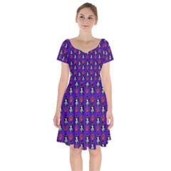 Girl Flower Pattern Royal Blue Short Sleeve Bardot Dress by snowwhitegirl