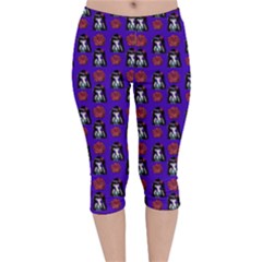 Girl Flower Pattern Royal Blue Velvet Capri Leggings  by snowwhitegirl