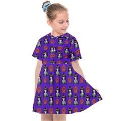 Girl Flower Pattern Royal Blue Kids  Sailor Dress by snowwhitegirl