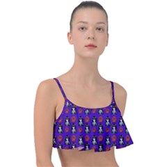 Girl Flower Pattern Royal Blue Frill Bikini Top