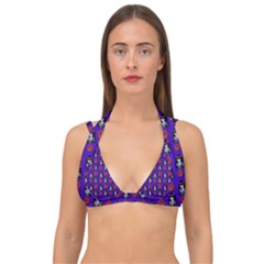 Girl Flower Pattern Royal Blue Double Strap Halter Bikini Top