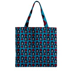 Girl Flower Pattern Blue Zipper Grocery Tote Bag by snowwhitegirl