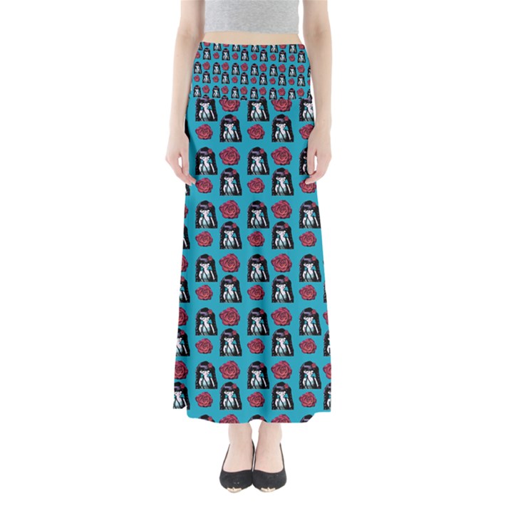 Girl Flower Pattern Blue Full Length Maxi Skirt