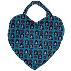 Girl Flower Pattern Blue Giant Heart Shaped Tote by snowwhitegirl