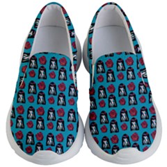 Girl Flower Pattern Blue Kids  Lightweight Slip Ons by snowwhitegirl