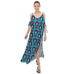 Girl Flower Pattern Blue Maxi Chiffon Cover Up Dress by snowwhitegirl