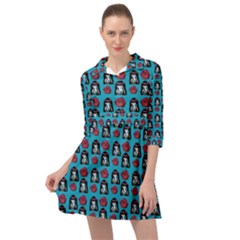 Girl Flower Pattern Blue Mini Skater Shirt Dress by snowwhitegirl