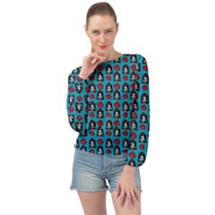 Girl Flower Pattern Blue Banded Bottom Chiffon Top